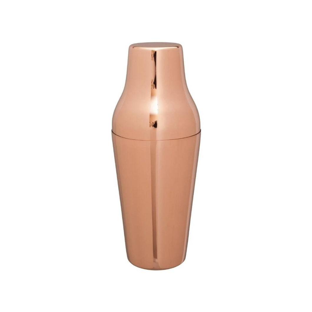 French style copper plated cocktail shaker with high polished finish.  Stylish barware for your home bar.