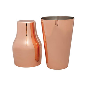 Two piece French style copper cocktail shaker.